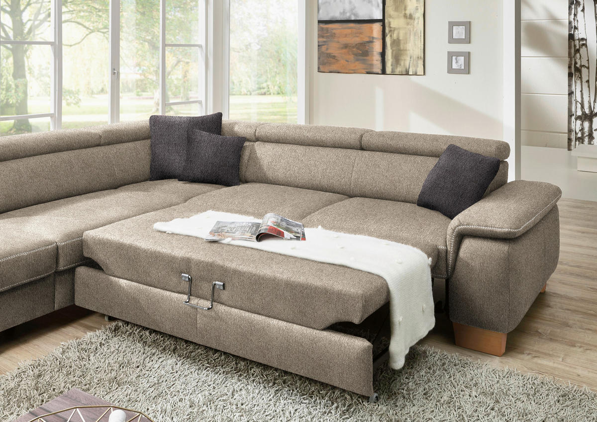 ECKSOFA in Mikrofaser Greige  - Greige/Eichefarben, Natur, Holz/Textil (273/226cm) - Beldomo System