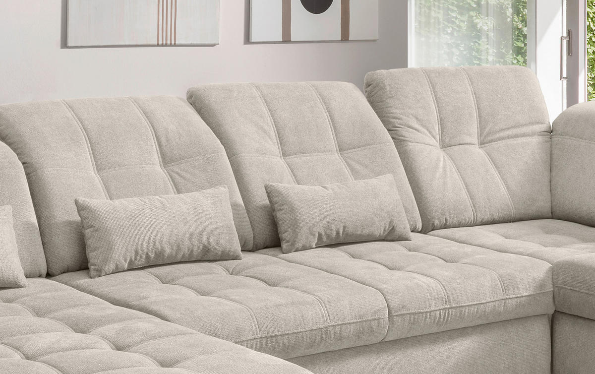 WOHNLANDSCHAFT in Chenille Beige  - Beige/Schwarz, Modern, Textil/Metall (184/387/252cm) - Livetastic