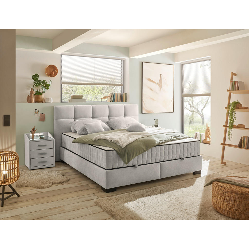 Thumbnail - Mid.you Boxbett, Beige, Textil, H3 + H4, 9-Zonen, 160x200 cm, Bettkasten, gepolstertes Kopfteil, Federkernmatratze, Wend...