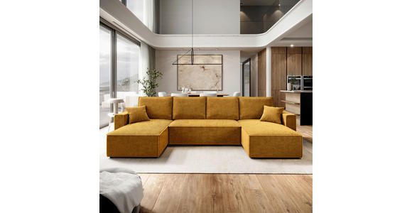 WOHNLANDSCHAFT Currygelb Cord  - Currygelb/Schwarz, KONVENTIONELL, Kunststoff/Textil (140/305/140cm) - Carryhome