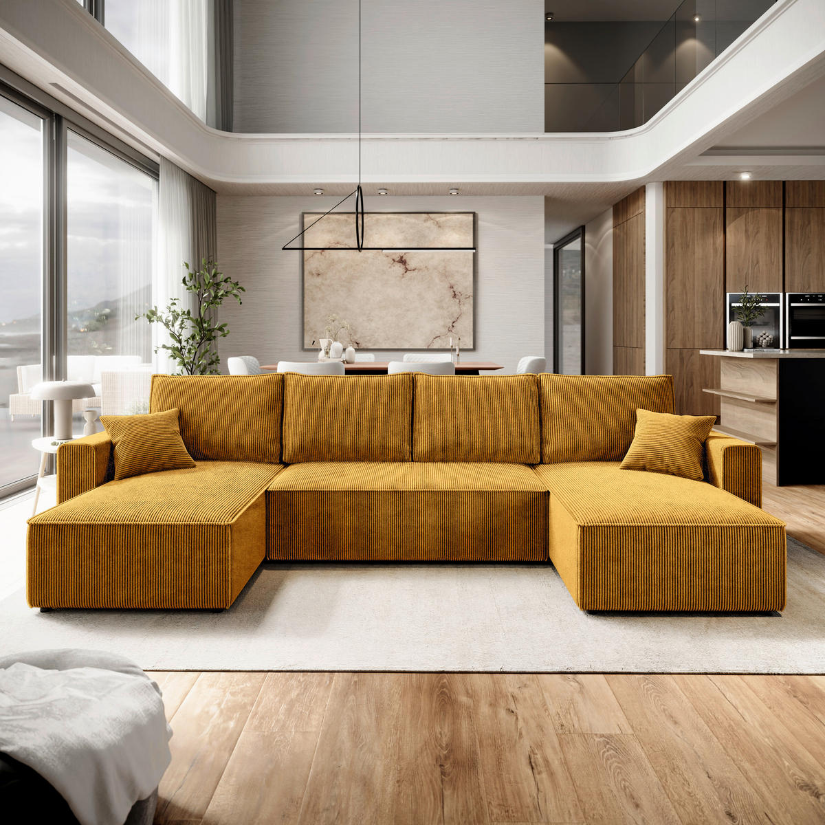 WOHNLANDSCHAFT  in Cord Currygelb  - Currygelb/Schwarz, KONVENTIONELL, Kunststoff/Textil (140/305/140cm) - Carryhome