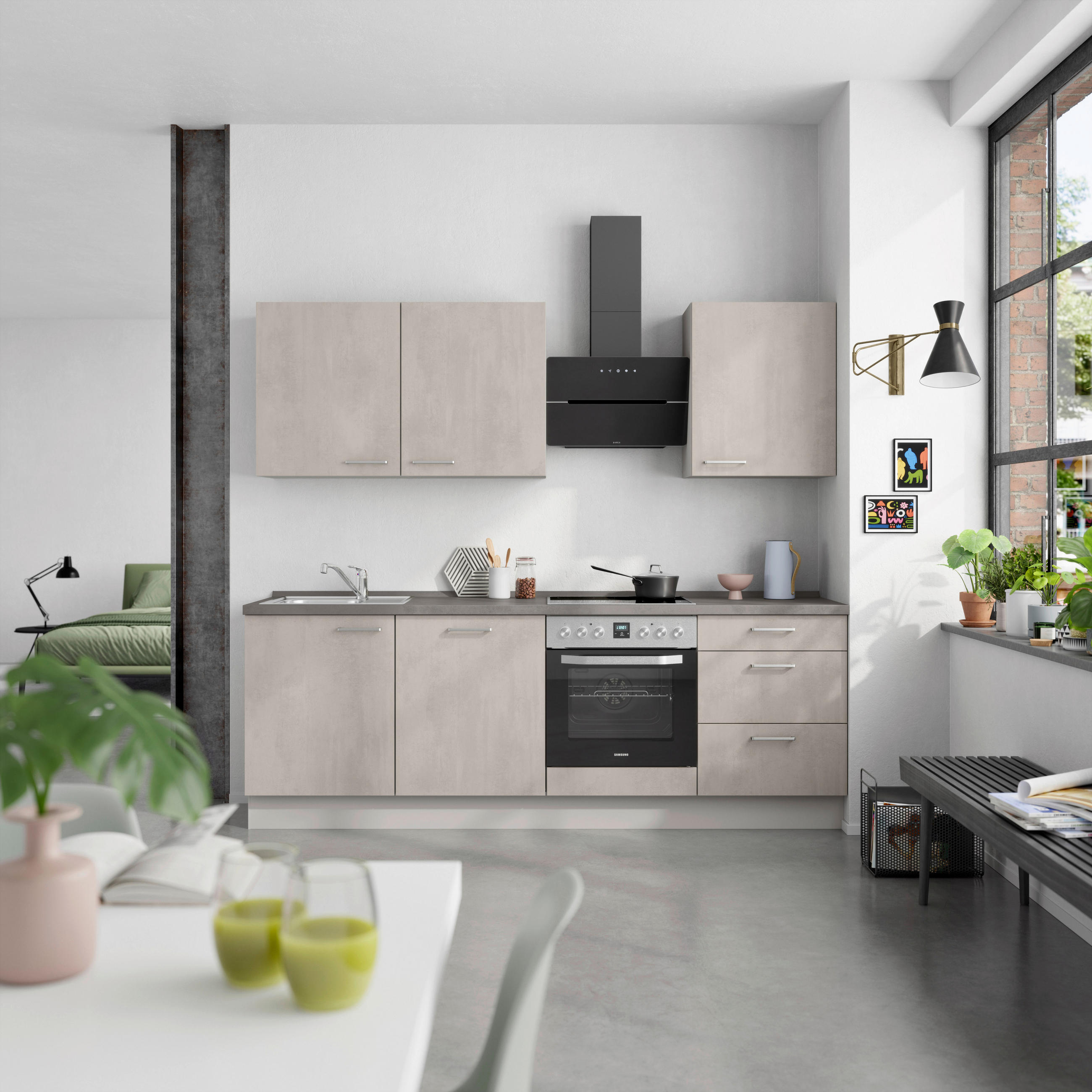 KÜCHENBLOCK Riva 240 cm  in Grau, Schieferfarben  - Schieferfarben/Edelstahlfarben, MODERN, Holzwerkstoff/Metall (240cm) - Nobilia