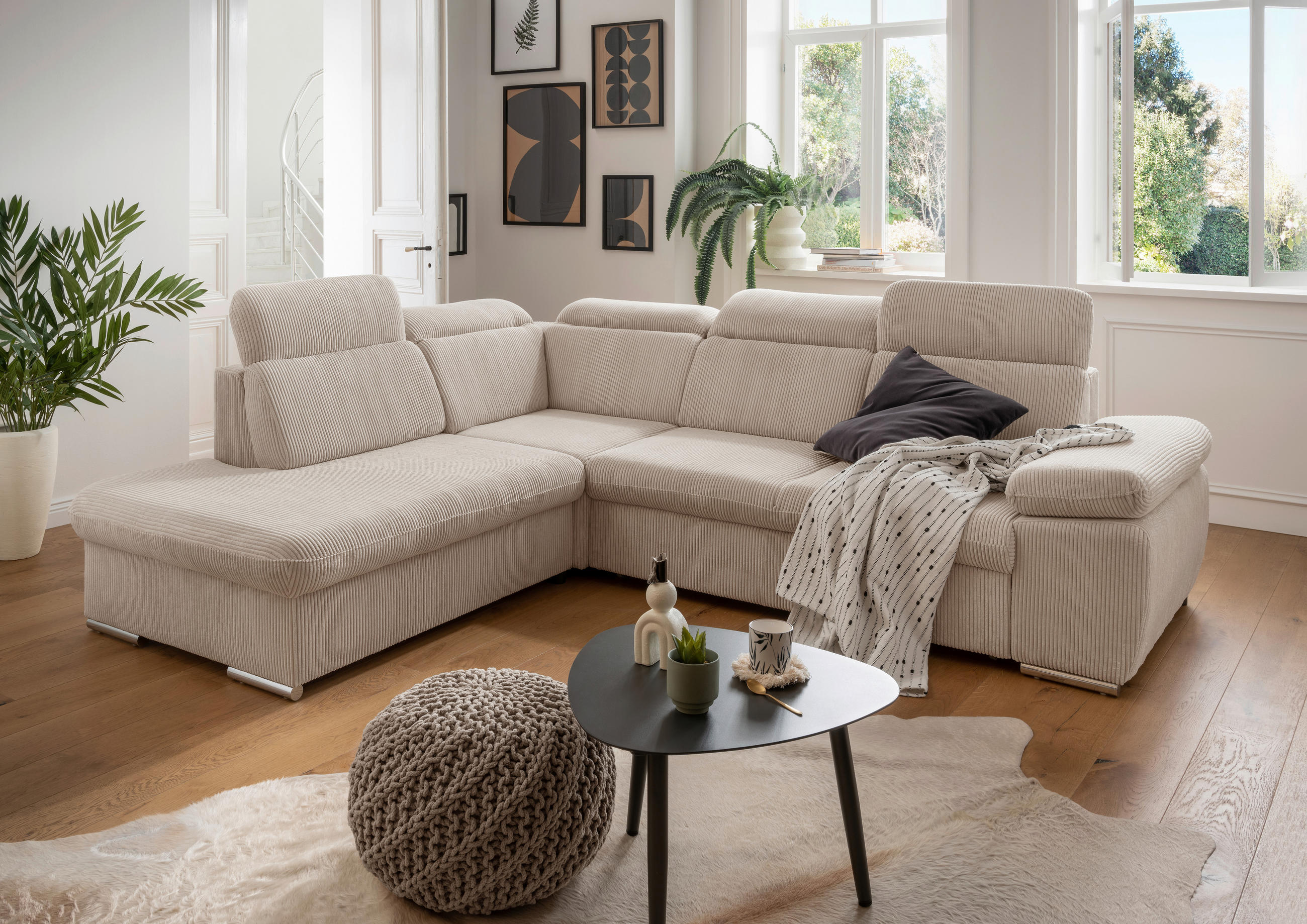 ECKSOFA in Cord Beige  - Chromfarben/Beige, Design, Textil/Metall (228/283cm) - Livetastic