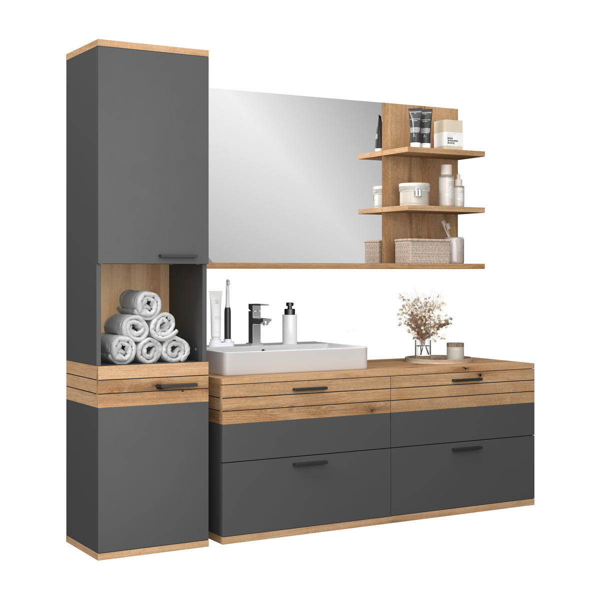 HOCHSCHRANK 40/170/30 cm  - Eichefarben/Anthrazit, MODERN, Holzwerkstoff/Kunststoff (40/170/30cm) - MID.YOU