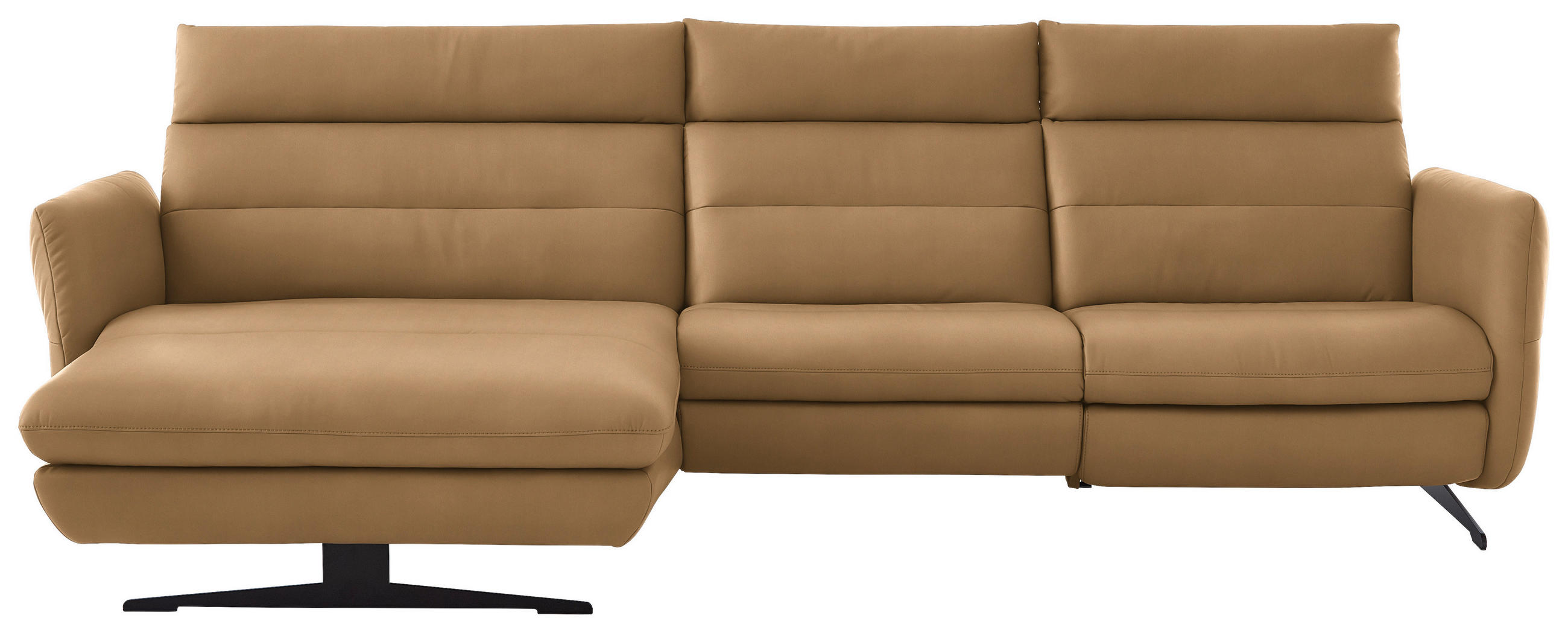 ECKSOFA in Echtleder Honig  - Schwarz/Honig, Design, Leder/Metall (169/298cm) - Dieter Knoll