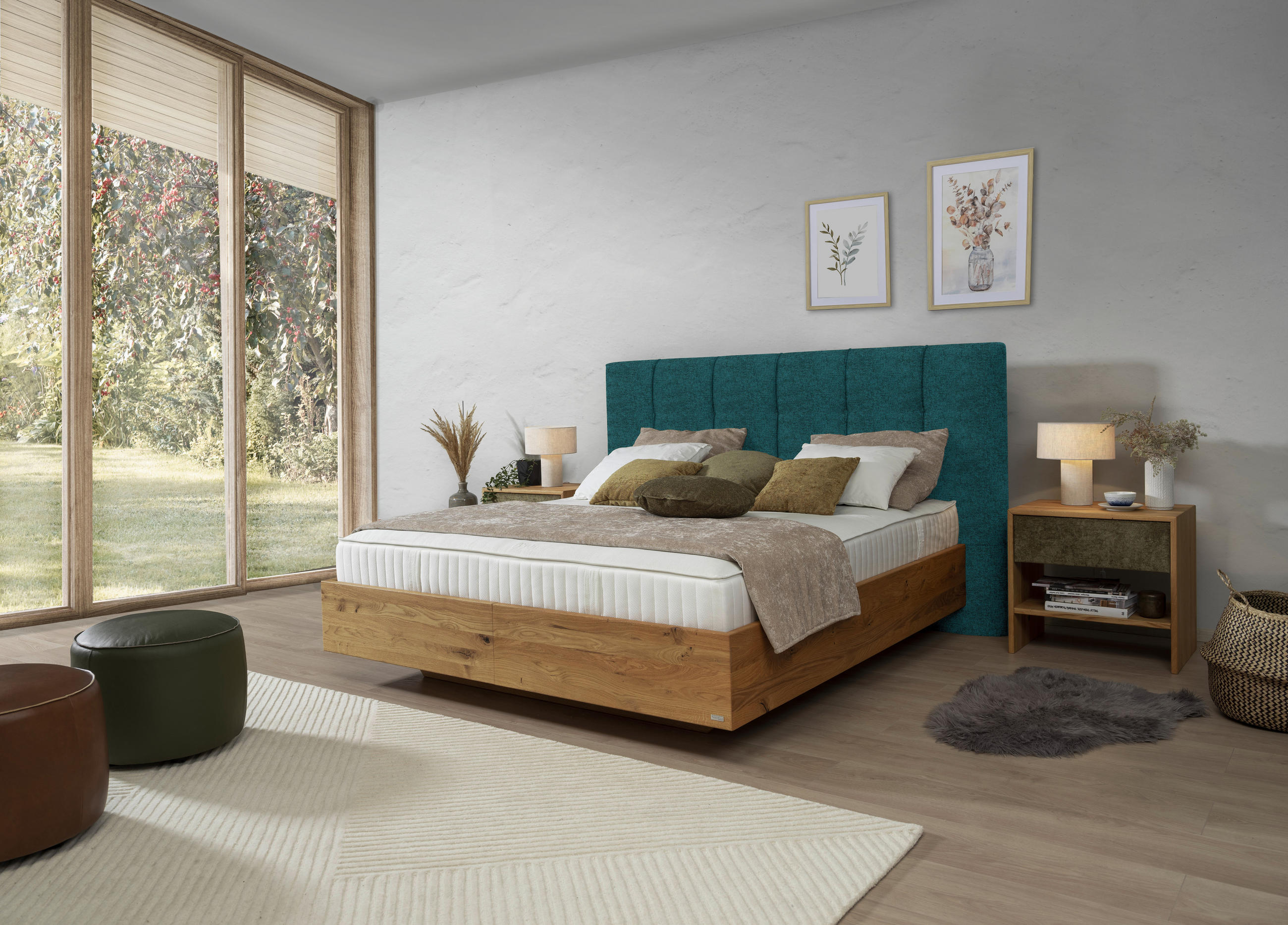 BOXSPRINGBETT 160/200 cm  in Petrol, Wildeiche  - Wildeiche/Petrol, Natur, Holz/Textil (160/200cm) - Valnatura