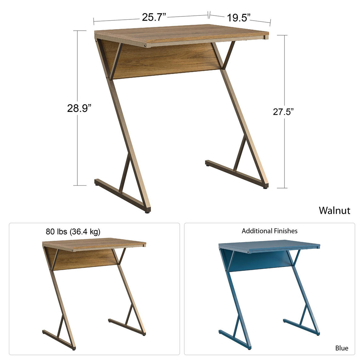 SCHREIBTISCH 64/72/49 cm  in Messingfarben, Walnussfarben  - Messingfarben/Walnussfarben, Design, Holzwerkstoff (64/72/49cm) - MID.YOU