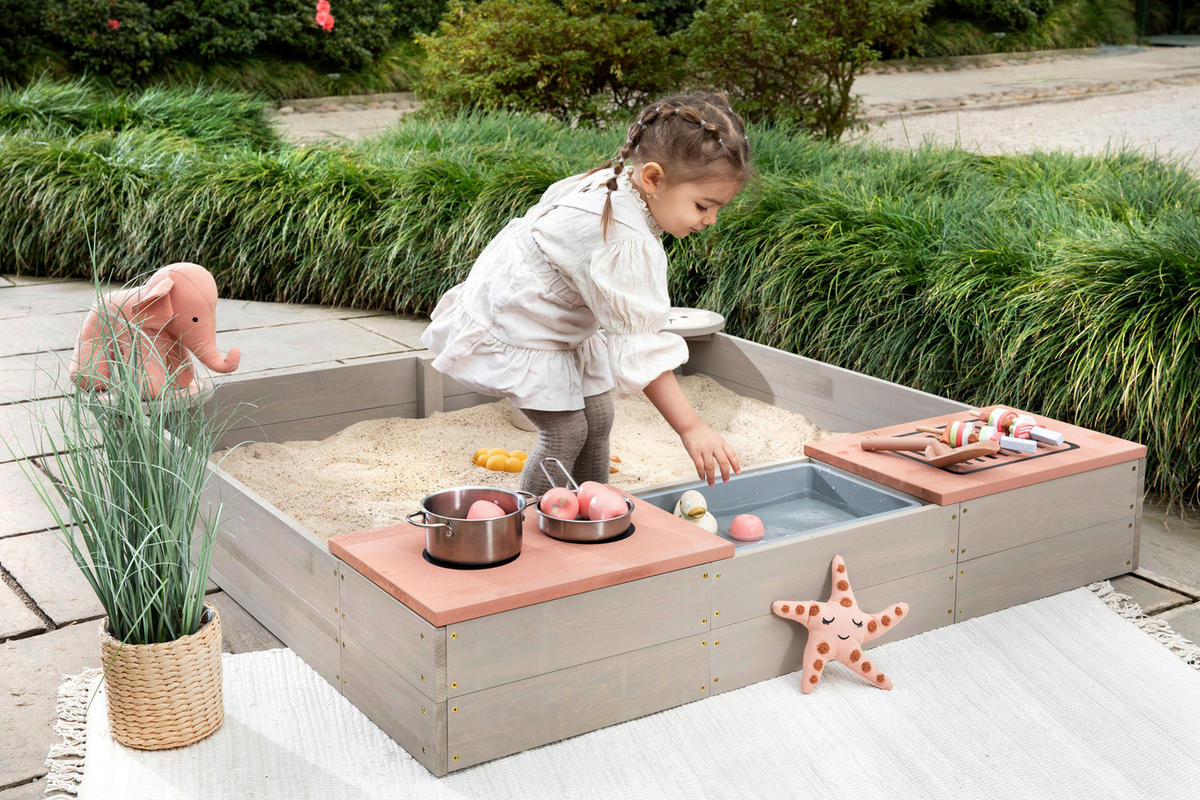 SANDKASTEN 120/120/20 cm  - Rosa/Grau, Basics, Holz (120/120/20cm) - MUDDY BUDDY