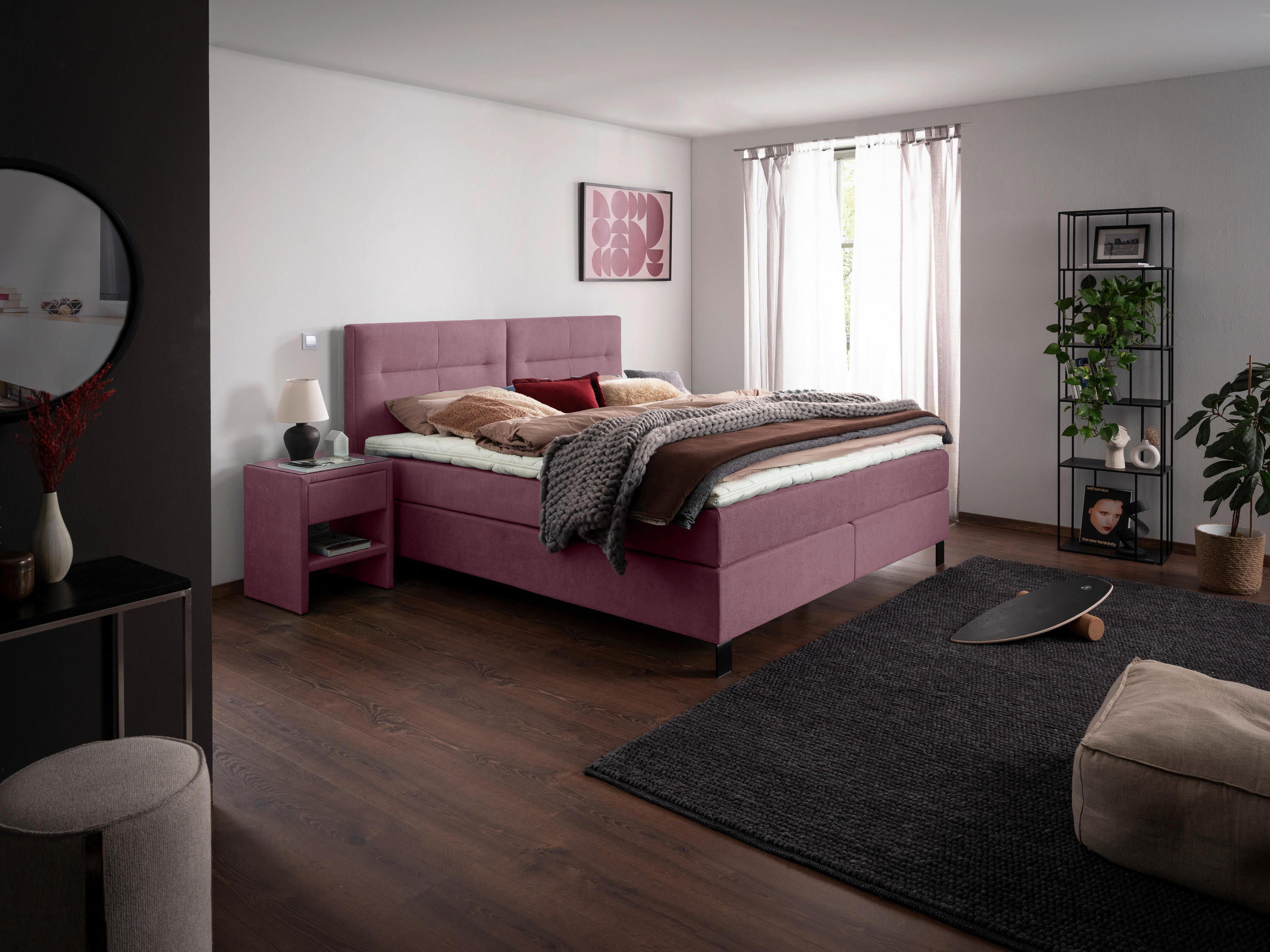 BOXSPRINGBETT 180/220 cm  in Rosa  - Schwarz/Rosa, KONVENTIONELL, Textil/Metall (180/220cm) - Esposa