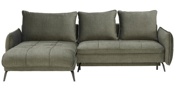 ECKSOFA in Flachgewebe Olivgrün  180/273 cm  - Schwarz/Olivgrün, Design, Textil/Metall (180/273cm) - Hom`in