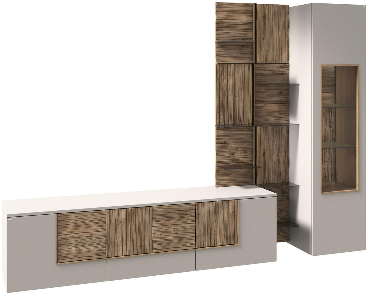 WOHNWAND  Taupe, Wildeiche 272/196/50 cm  - Taupe/Wildeiche, Design, Glas/Holz (272/196/50cm) - Voglauer