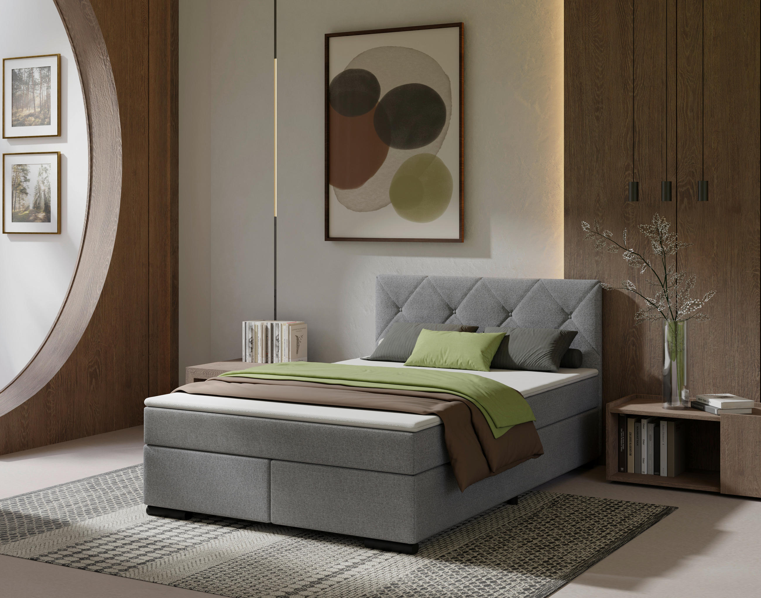 BOXSPRINGBETT 140/200 cm  in Hellgrau  - Hellgrau/Schwarz, MODERN, Karton/Holz (140/200cm) - MID.YOU