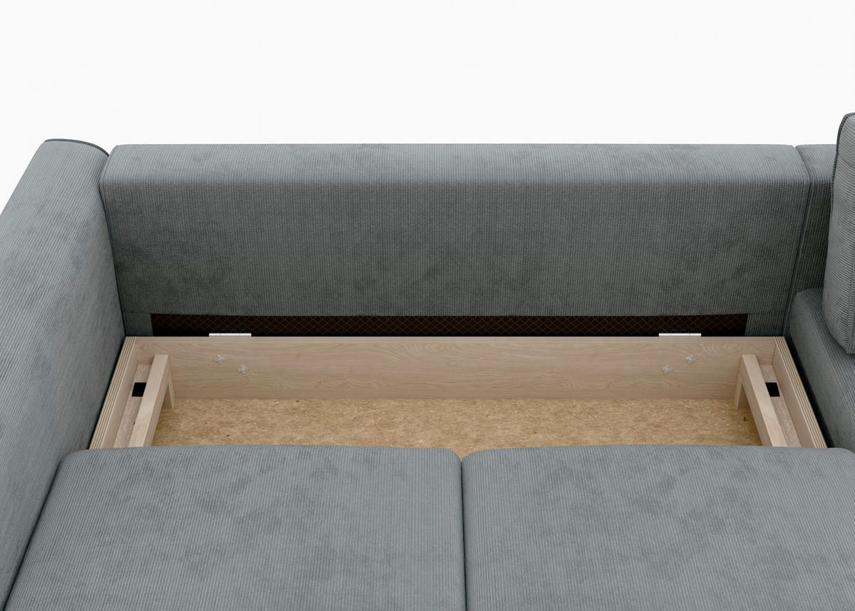 ECKSCHLAFSOFA  mit Bettkasten erhältlich, Sitzqualitäten, Schlafen auf Sitzhöhe, Bettfunktion erhältlich, Rücken echt, Armteil links, Armteil rechts Cord Dunkelgrau  - Dunkelgrau/Schwarz, MODERN, Textil/Metall (232/161cm) - Trendmanufaktur