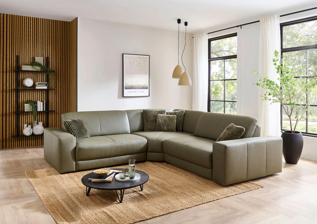 ECKSOFA Niels Andersson Olivgrün Echtleder  - Schwarz/Olivgrün, Design, Leder/Kunststoff (285/285cm) - Niels Andersson