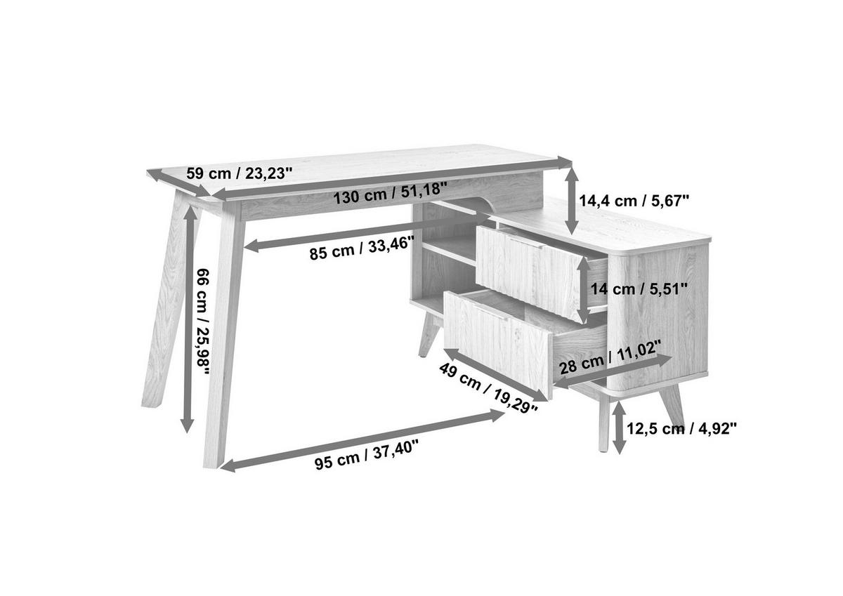 ECKSCHREIBTISCH 148/120/76,20 cm  in Eichefarben  - Eichefarben/Silberfarben, Modern, Holzwerkstoff/Metall (148/120/76,20cm) - Livetastic