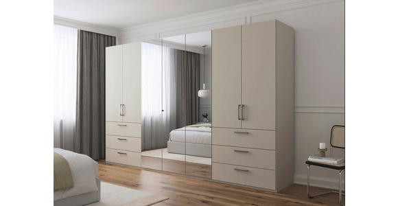 DREHTÜRENSCHRANK 350/235/61 cm,  in Champagner, 7-türig  - Chromfarben/Edelstahlfarben, Basics, Glas/Holzwerkstoff (350/235/61cm) - Novel