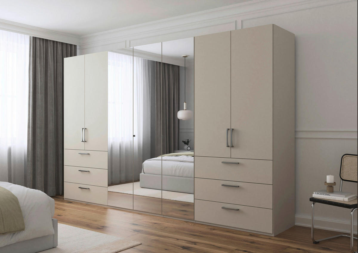 DREHTÜRENSCHRANK 350/235/61 cm,  in Champagner, 7-türig  - Chromfarben/Edelstahlfarben, Basics, Glas/Holzwerkstoff (350/235/61cm) - Novel