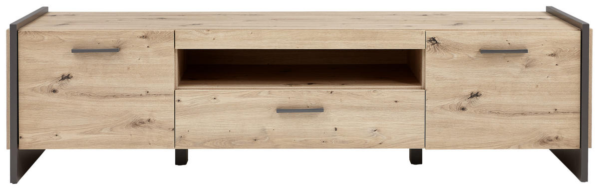 KOMODA POD TELEVIZI, dub artisan, 187/51/41 cm - šedá/dub artisan, Design, kompozitní dřevo/plast (187/51/41cm) - Hom`in