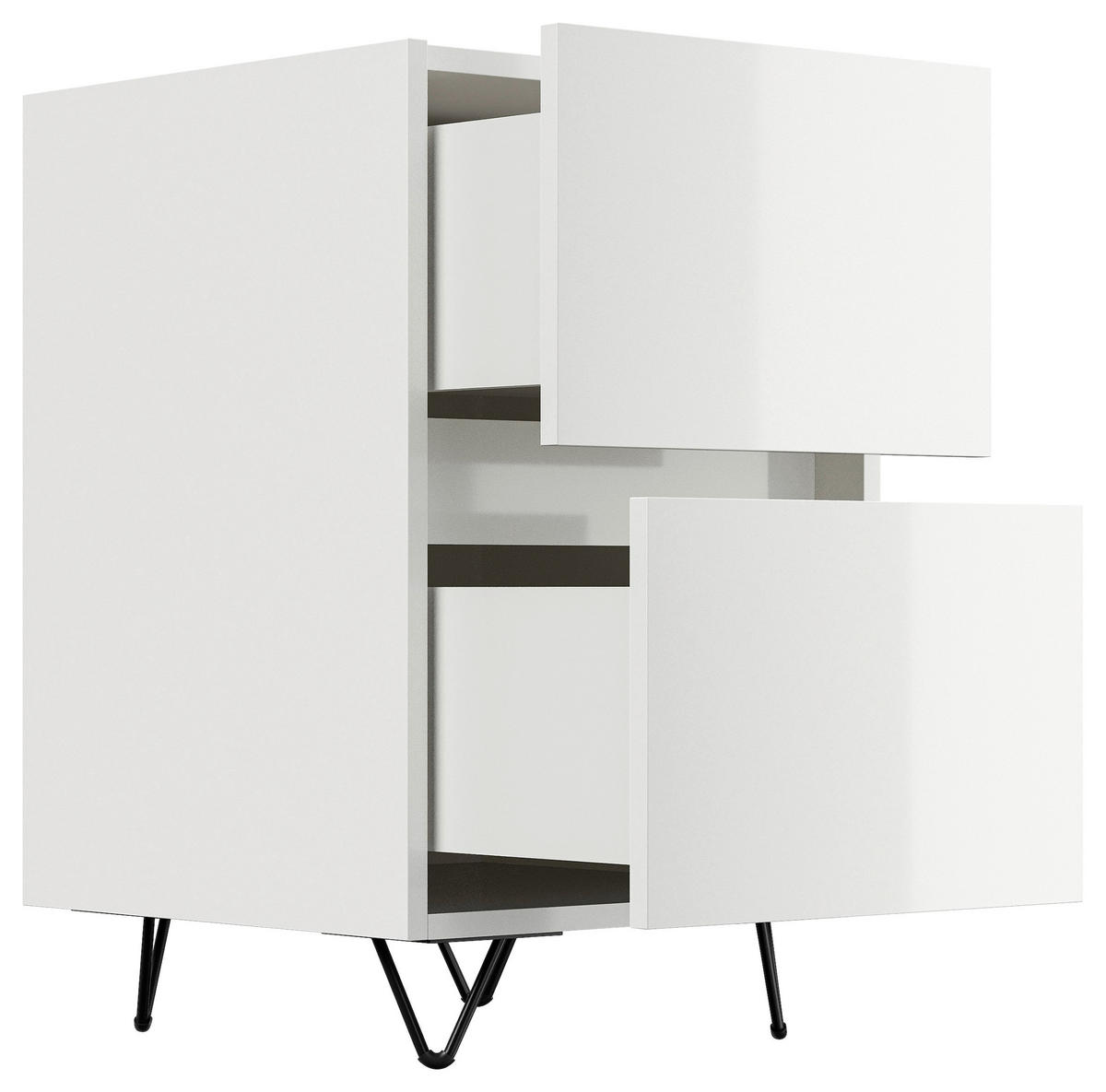 NACHTTISCH 41,2/65/42 cm  - Weiß Hochglanz/Schwarz, Basics, Holzwerkstoff/Metall (41,2/65/42cm) - MID.YOU