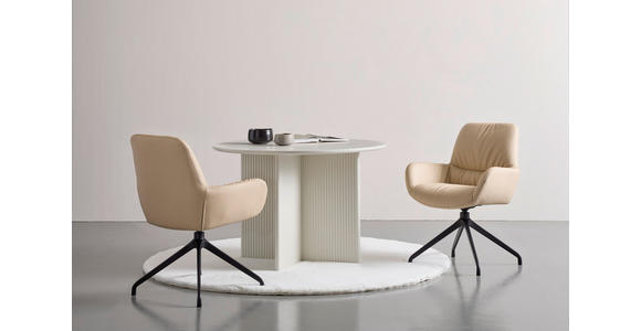ARMLEHNSTUHL  Sitzfläche 360° drehbar, inklusive Armlehnen, automatische Rückholfunktion  Echtleder  - Beige/Schwarz, Design, Leder/Metall (64/89/65cm) - Dieter Knoll