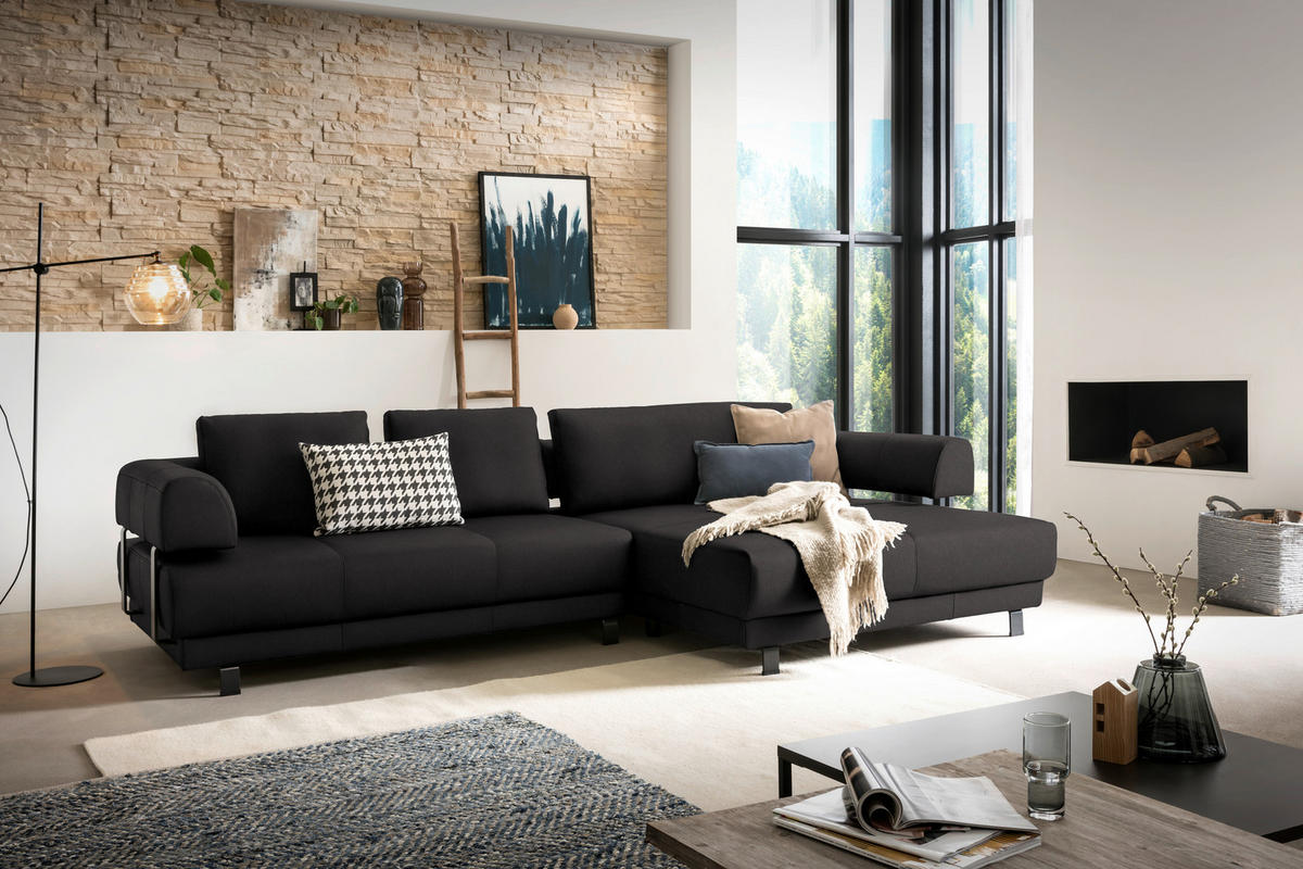ECKSOFA in Echtleder Dunkelbraun  - Dunkelbraun/Schwarz, Design, Leder/Metall (307/188cm)