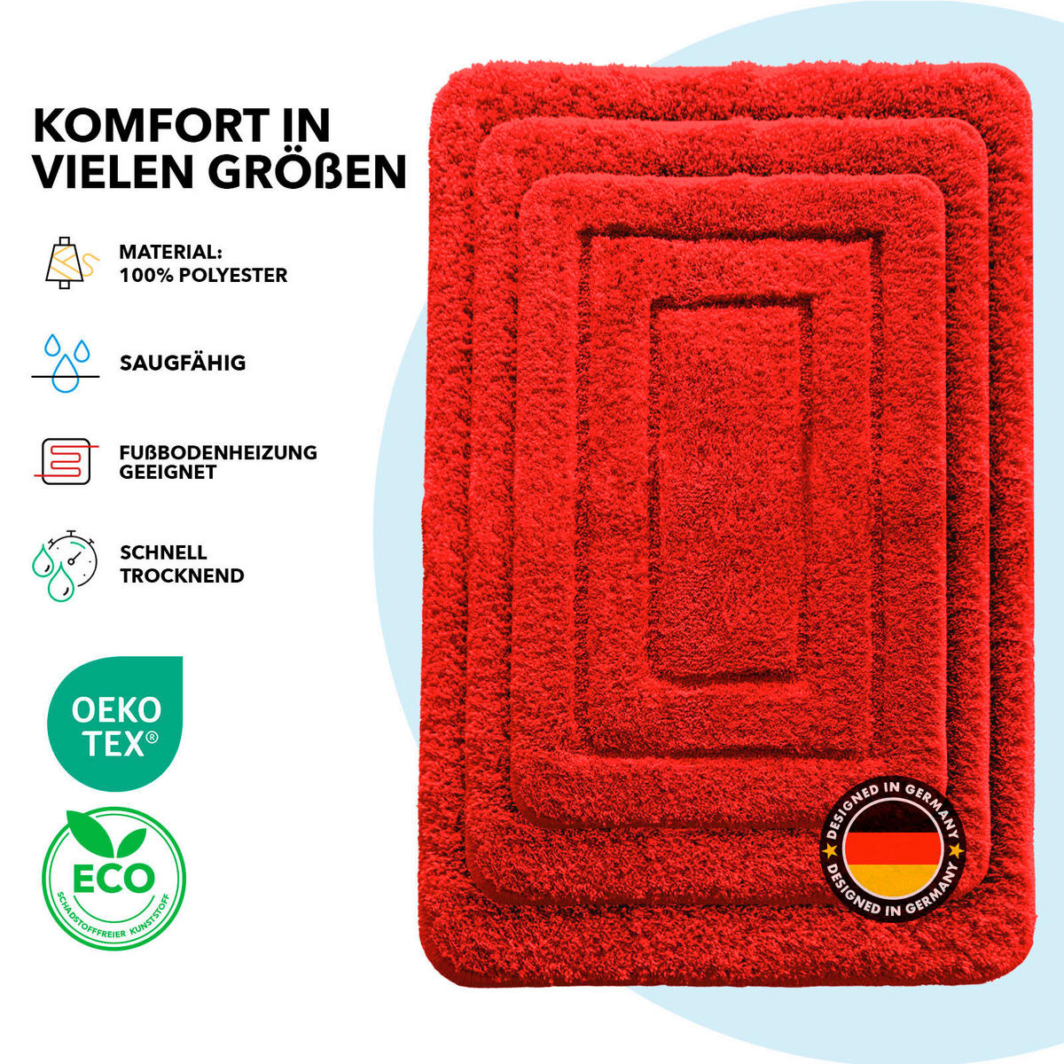 BADEMATTE Atlantis Rot 50/2 cm  - Rot, Basics, Kunststoff/Textil (50/2cm) - Floordirekt