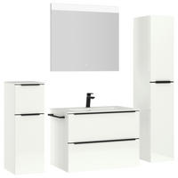 BADEZIMMER 5-teilig  in 141 cm  - Weiß Hochglanz/Schwarz, MODERN, Holzwerkstoff/Stein (141cm) - Nobilia