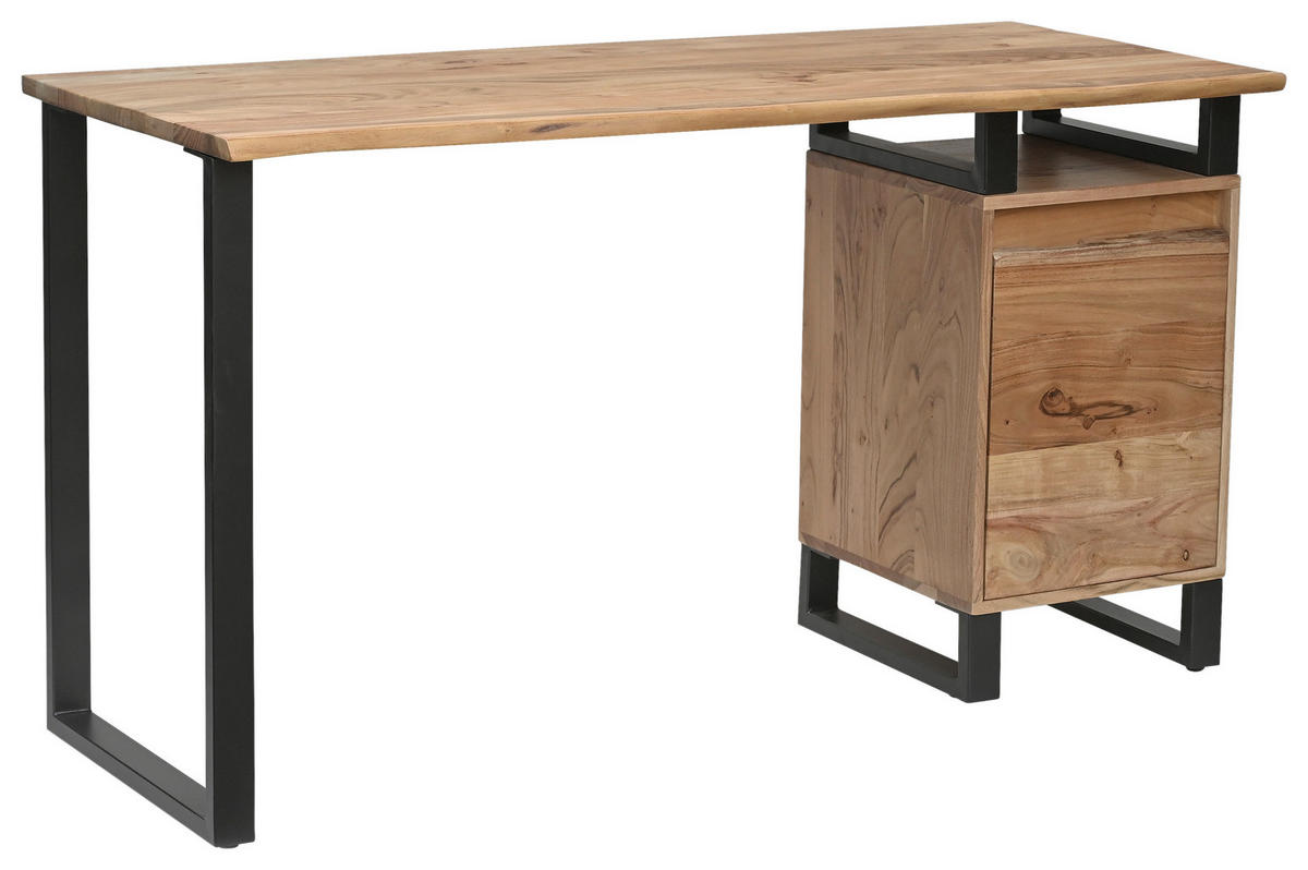 SCHREIBTISCH 145/60/80 cm Schwarz, Akaziefarben  - Schwarz/Akaziefarben, MODERN, Holz/Metall (145/60/80cm) - Livetastic