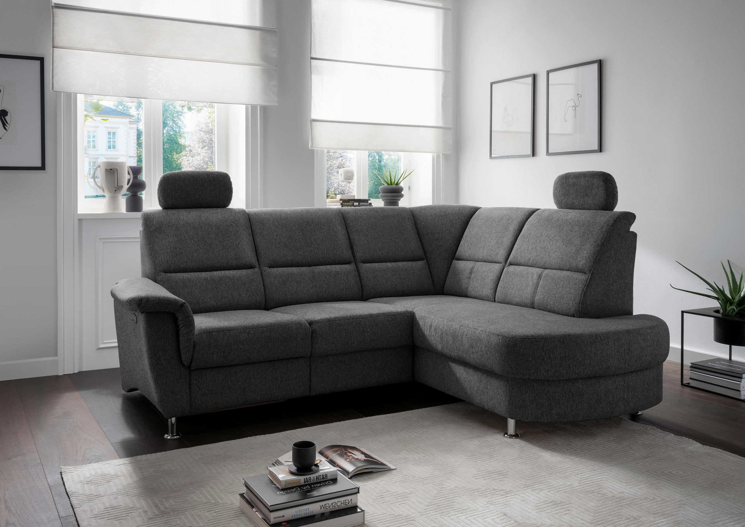 ECKSOFA Anthrazit Chenille  - Chromfarben/Anthrazit, KONVENTIONELL, Textil/Metall (231/184cm) - Livetastic
