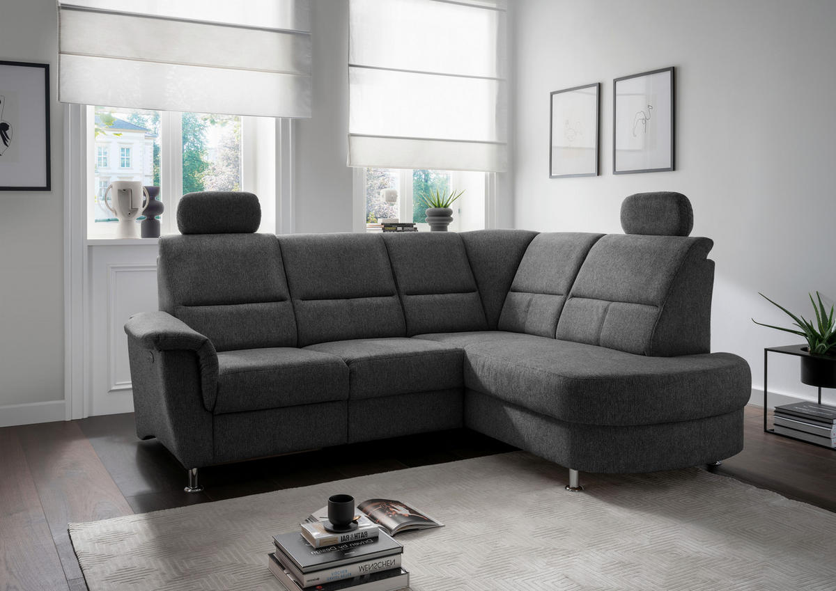 ECKSOFA in Chenille Anthrazit  - Chromfarben/Anthrazit, Konventionell, Textil/Metall (231/184cm) - Livetastic