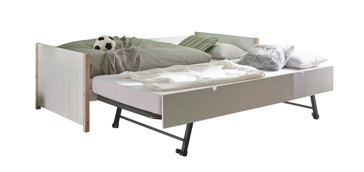 AUSZIEHBETT 90-180/200 cm  in Weiß, Kieferfarben  - Naturfarben/Weiß, KONVENTIONELL, Holz/Holzwerkstoff (90-180/200cm) - Xora