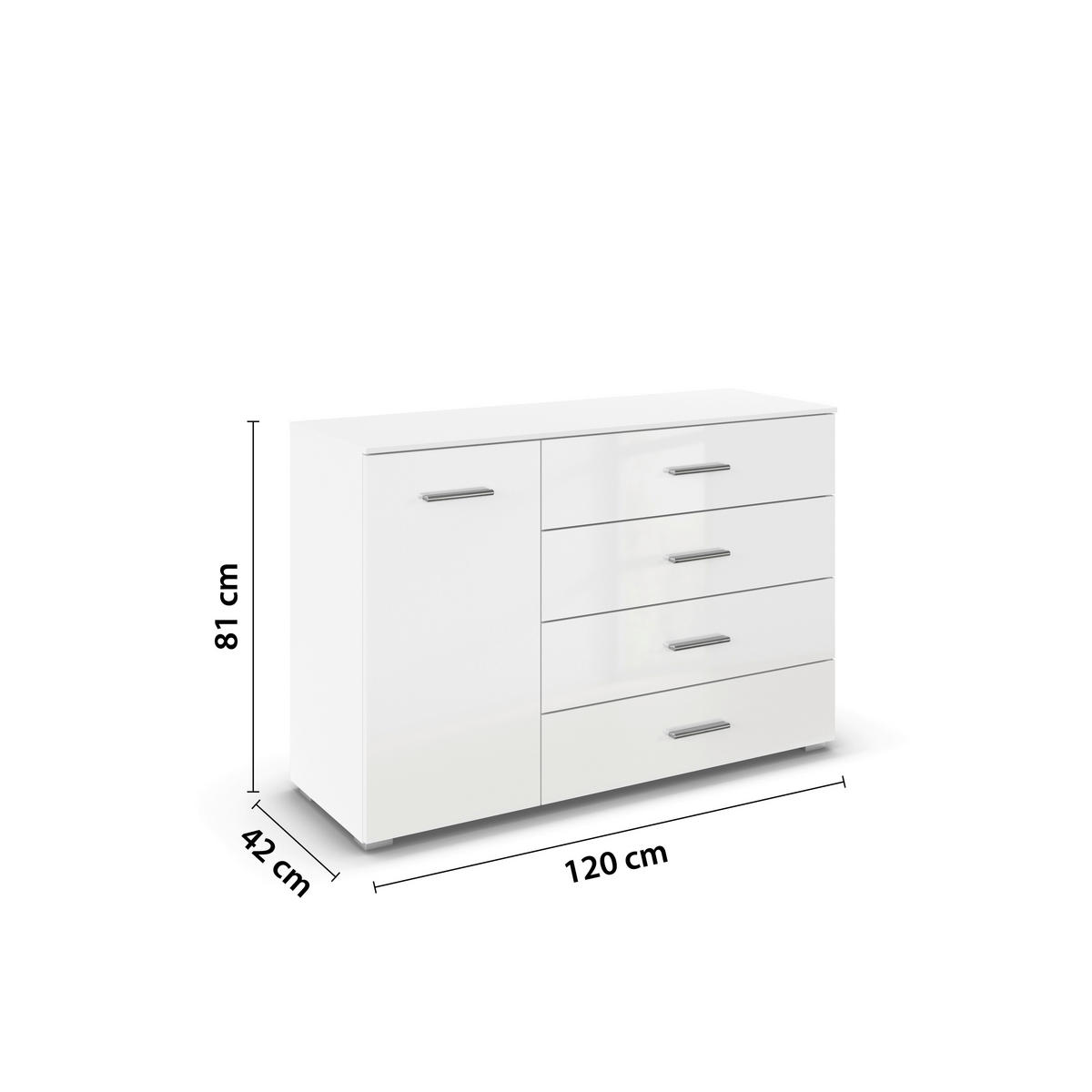 SIDEBOARD  120/81/42 cm 4 Schublade(n)  - Weiß Hochglanz/Alufarben, KONVENTIONELL, Holzwerkstoff/Kunststoff (120/81/42cm) - home24