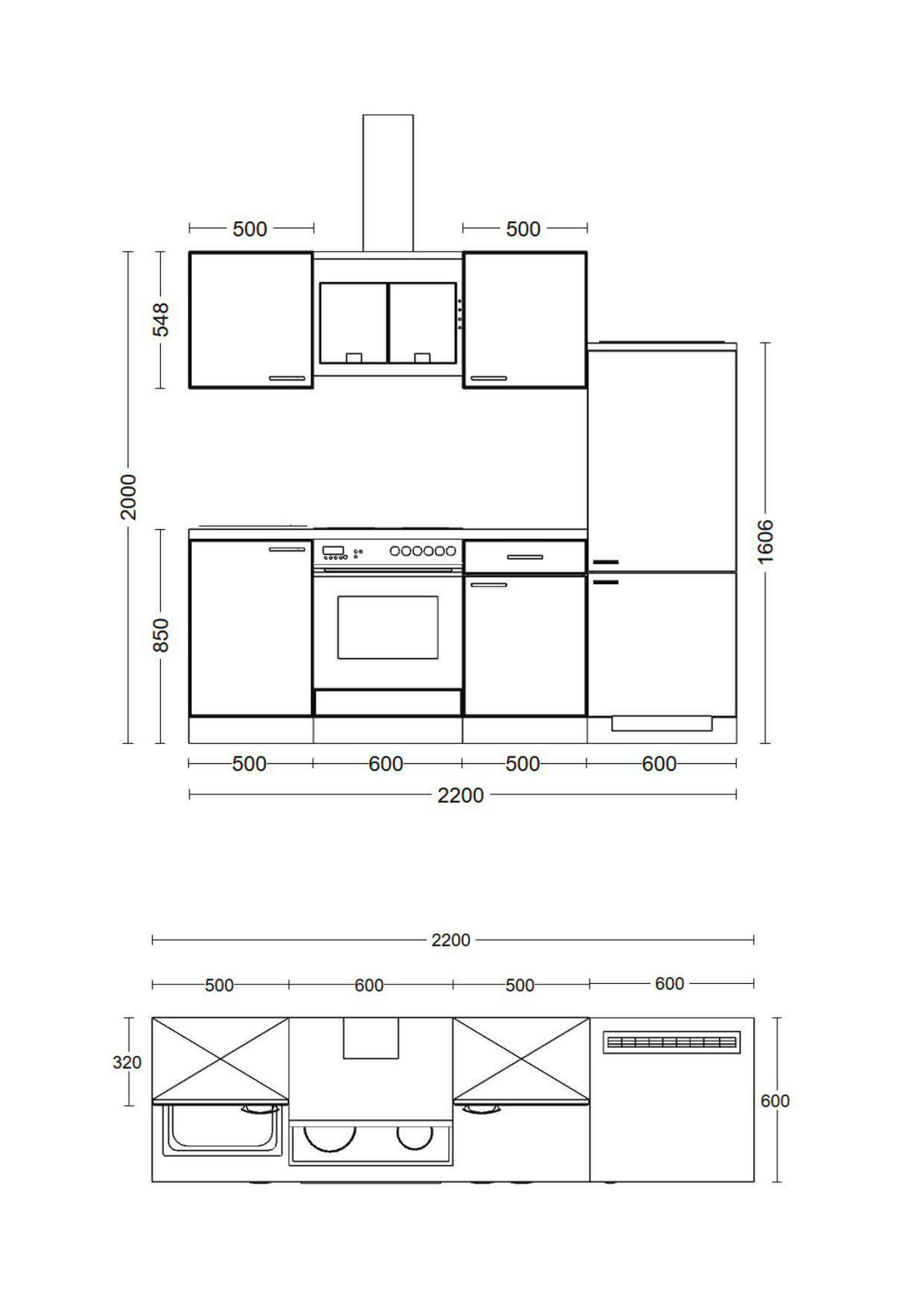 KUCHYNSKÁ LINKA CARA - čierna/zelená, Modern, kov/kompozitné drevo (220cm) - FlexWell