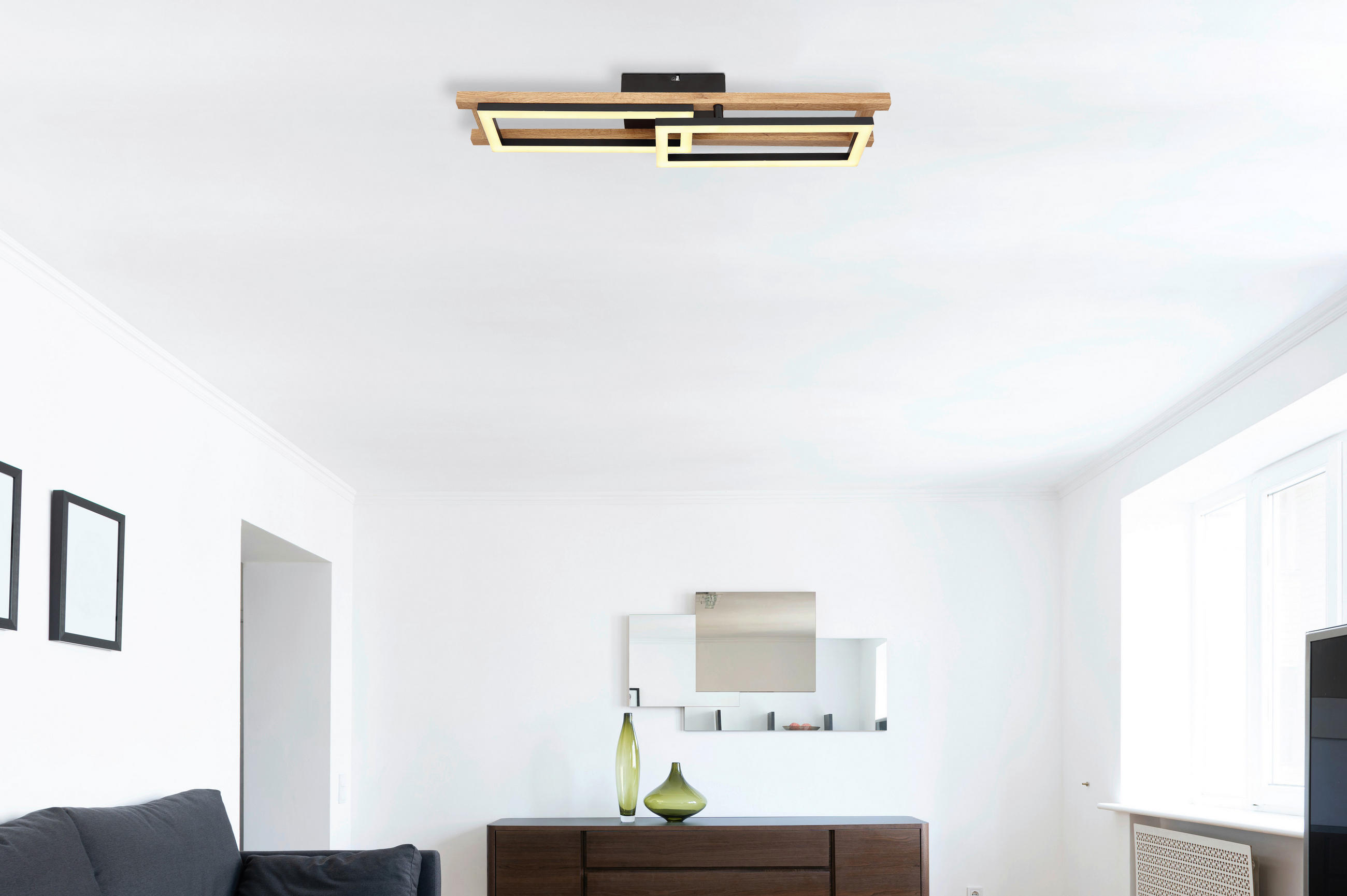 LED-DECKENLEUCHTE 69/36,5/10,5 cm   - Dunkelbraun/Opal, Natur, Holzwerkstoff/Kunststoff (69/36,5/10,5cm) - Globo