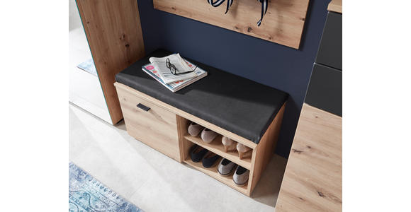GARDEROBE 6-teilig in 282/202/38 cm - Schwarz/Eiche Artisan, Design, Holzwerkstoff/Textil (282/202/38cm) - Voleo