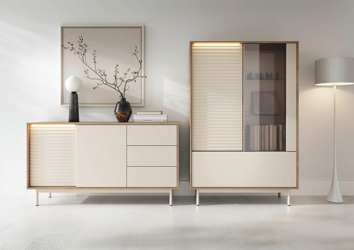SIDEBOARD  140,1/77,1/40 cm 3 Schublade(n)  - Kaschmir/Eichefarben, MODERN, Holzwerkstoff/Metall (140,1/77,1/40cm) - home24
