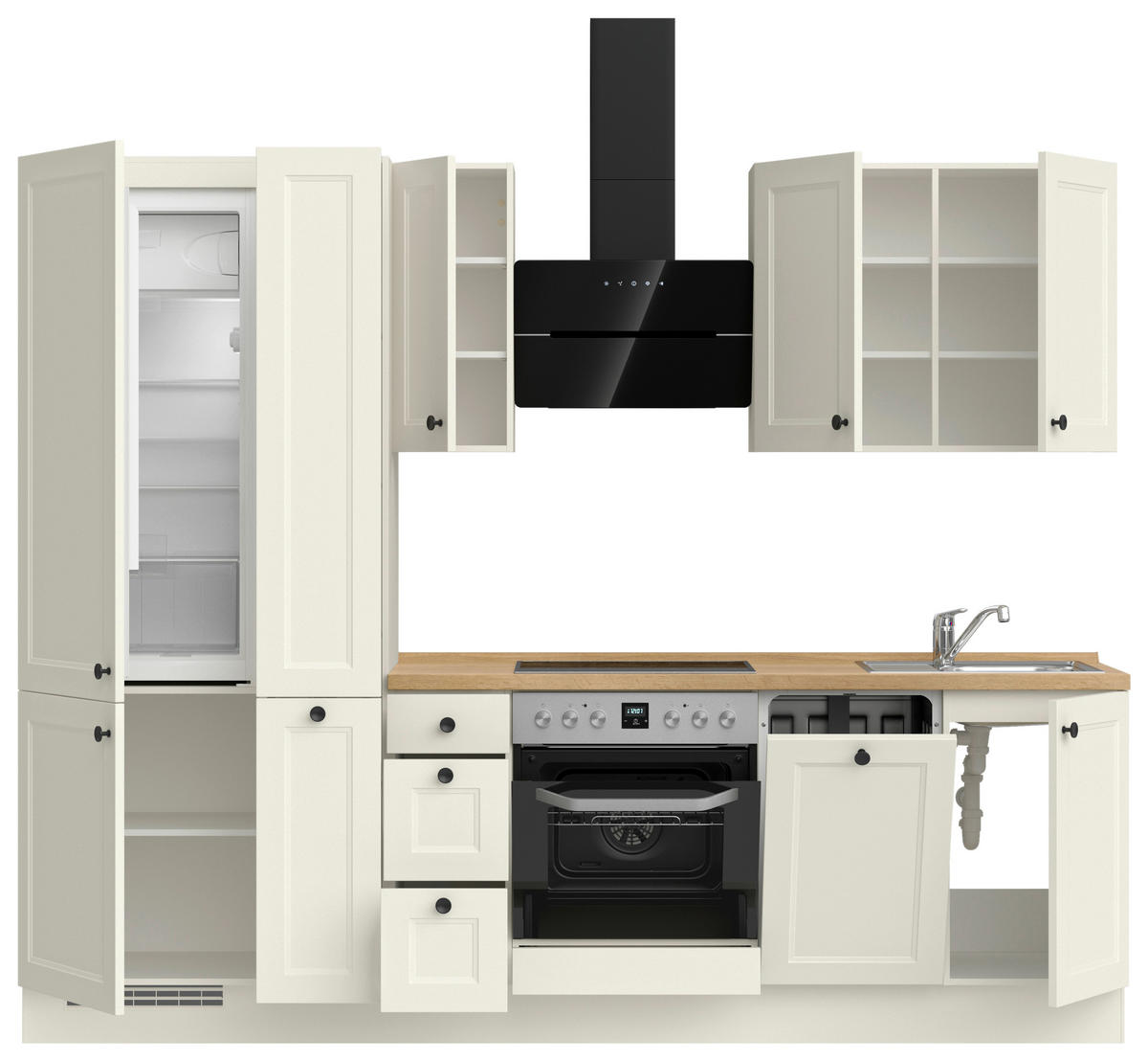 KÜCHENBLOCK Cascada 270 cm  in Weiß, Eichefarben  - Eichefarben/Schwarz, MODERN, Holzwerkstoff/Metall (270cm) - Nobilia