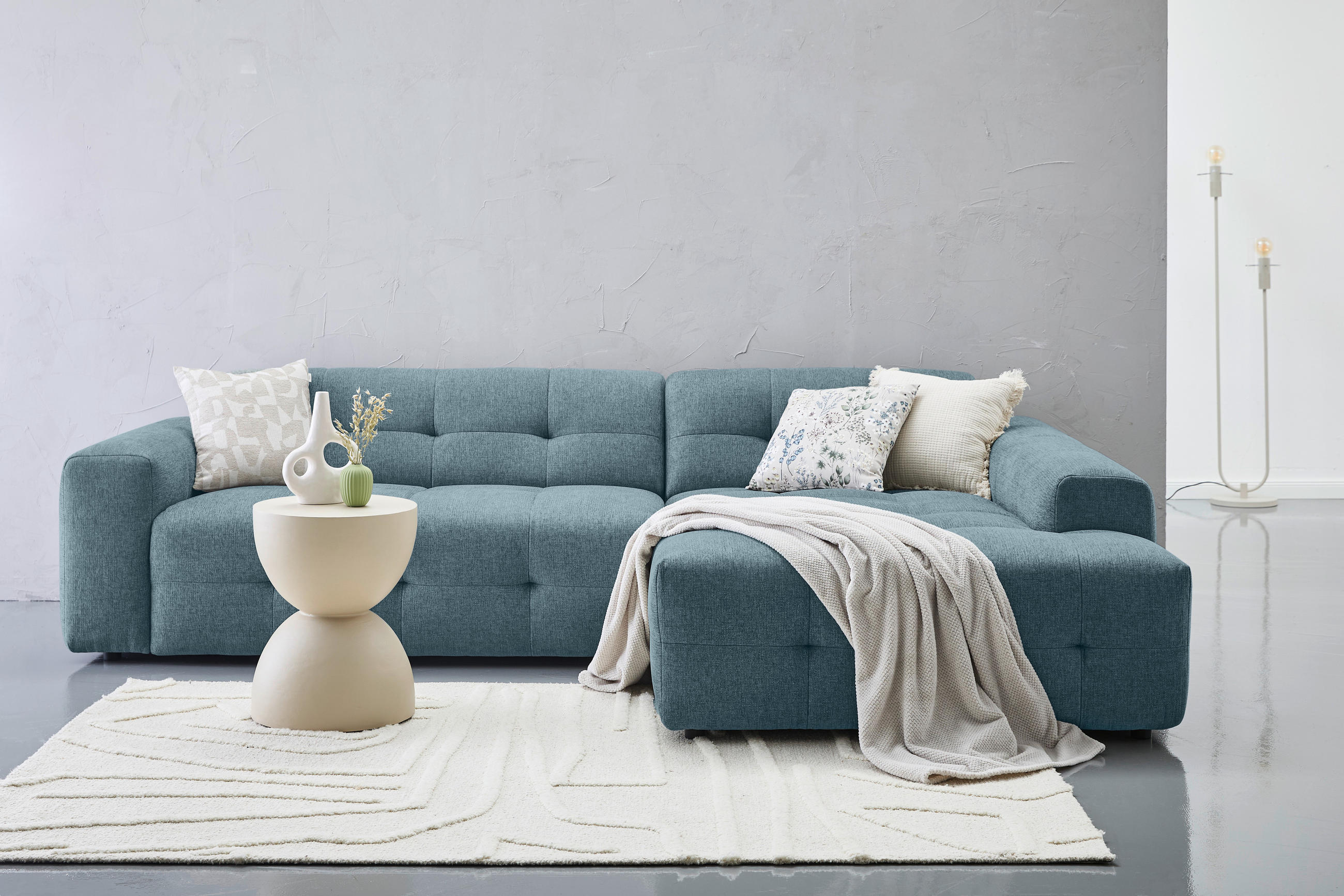 ECKSOFA in Flachgewebe Petrol  292/189 cm  - Petrol/Schwarz, KONVENTIONELL, Kunststoff/Textil (292/189cm) - Carryhome