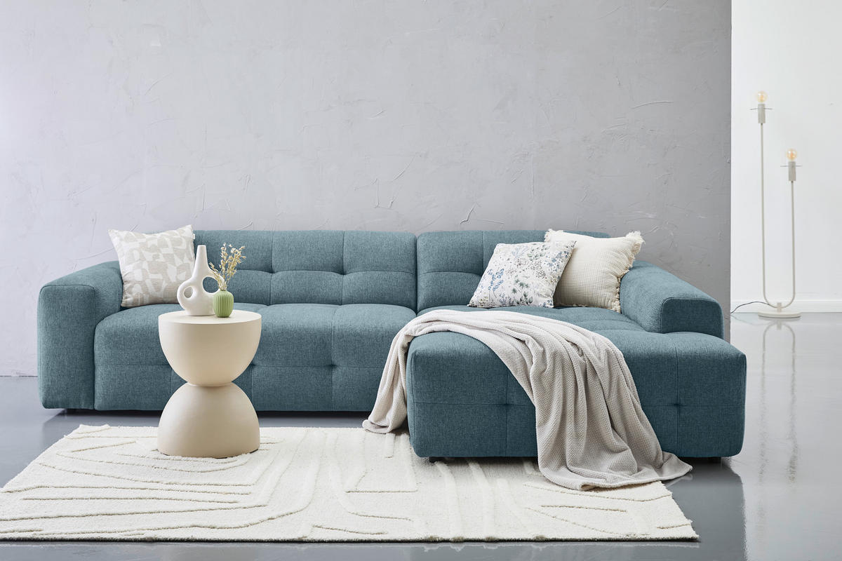 ECKSOFA in Flachgewebe Petrol  - Petrol/Schwarz, Konventionell, Kunststoff/Textil (292/189cm) - Carryhome