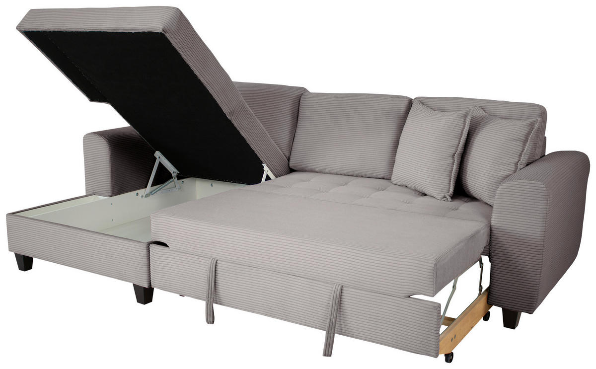 ECKSOFA MORITZ Grau Cord Zierkissen, Bettkasten  - Grau, Trend, Textil (155/265cm) - P & B