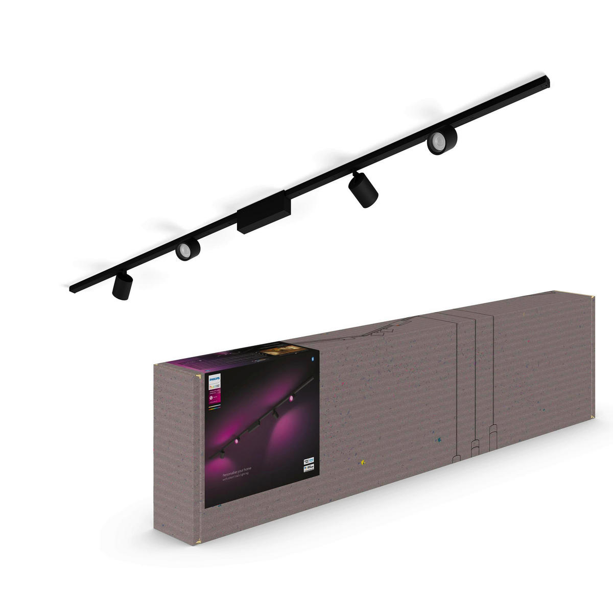 SCHIENENSYSTEM Perifo 221,5/12,8/2,6 cm   - Schwarz, Basics, Metall (221,5/12,8/2,6cm) - Philips HUE