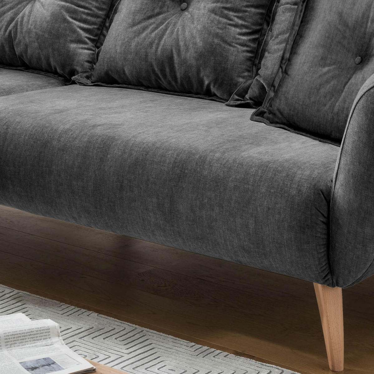 ECKSOFA in Velours Grau  - Buchefarben/Grau, Modern, Holz/Textil (162/277cm) - Livetastic