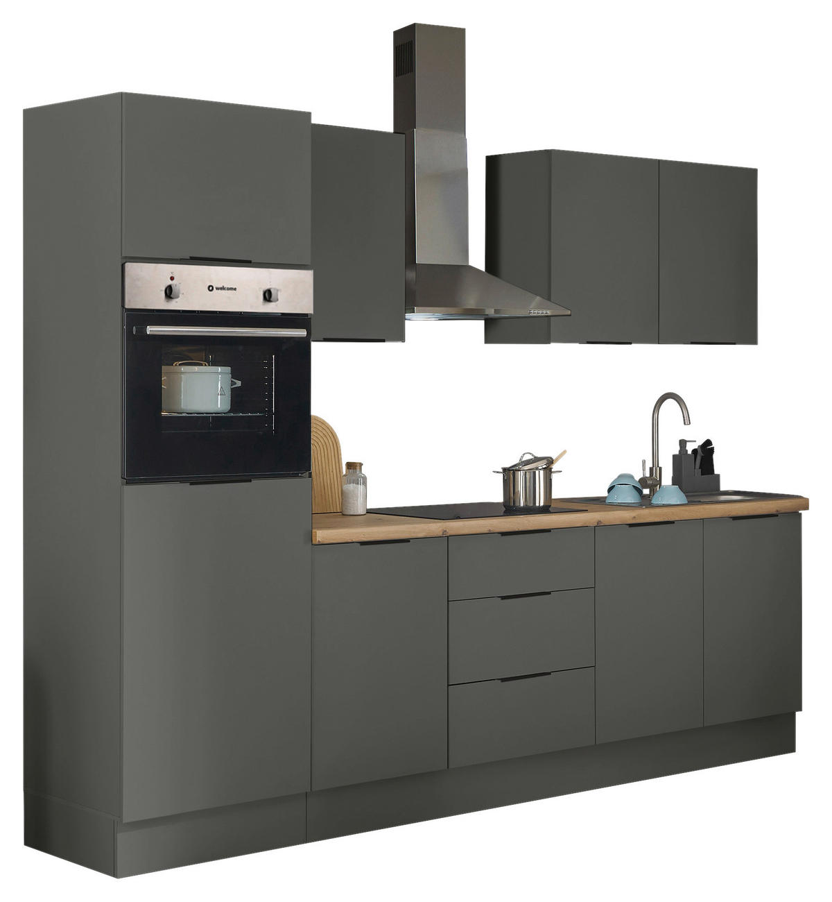 KÜCHENBLOCK   in Graphitfarben  - Schwarz/Graphitfarben, Basics, Holzwerkstoff/Metall (270/211/60cm) - Xora