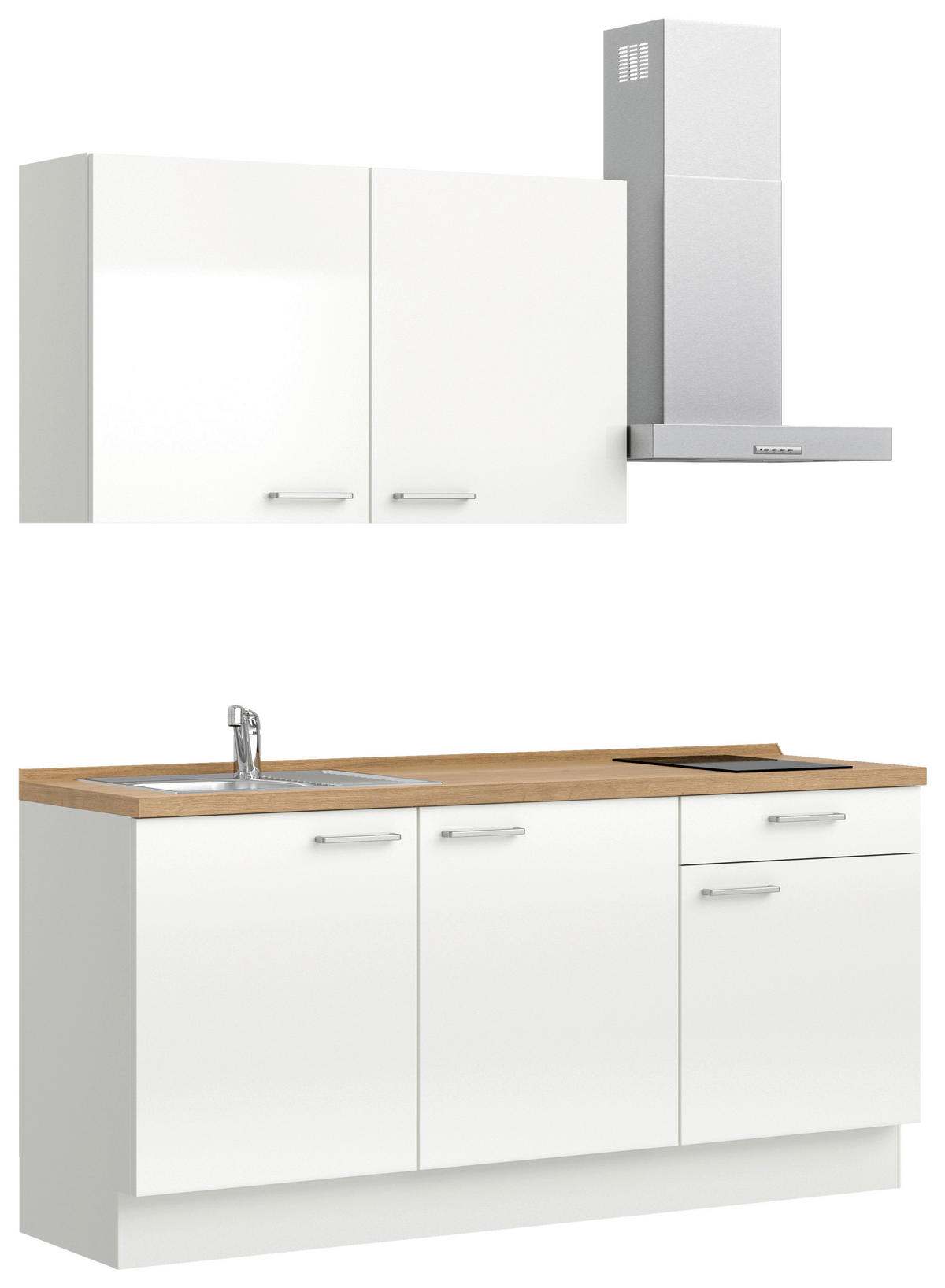 KÜCHENBLOCK Flash 180 cm  in Eichefarben, Weiß Hochglanz  - Edelstahlfarben/Eichefarben, MODERN, Holzwerkstoff/Metall (180cm) - Nobilia