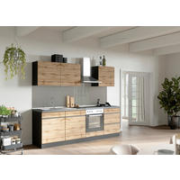 KÜCHENBLOCK 240 cm   in Graphitfarben, Eiche Wotan  - Eiche Wotan/Graphitfarben, Design, Holzwerkstoff (240cm) - Held