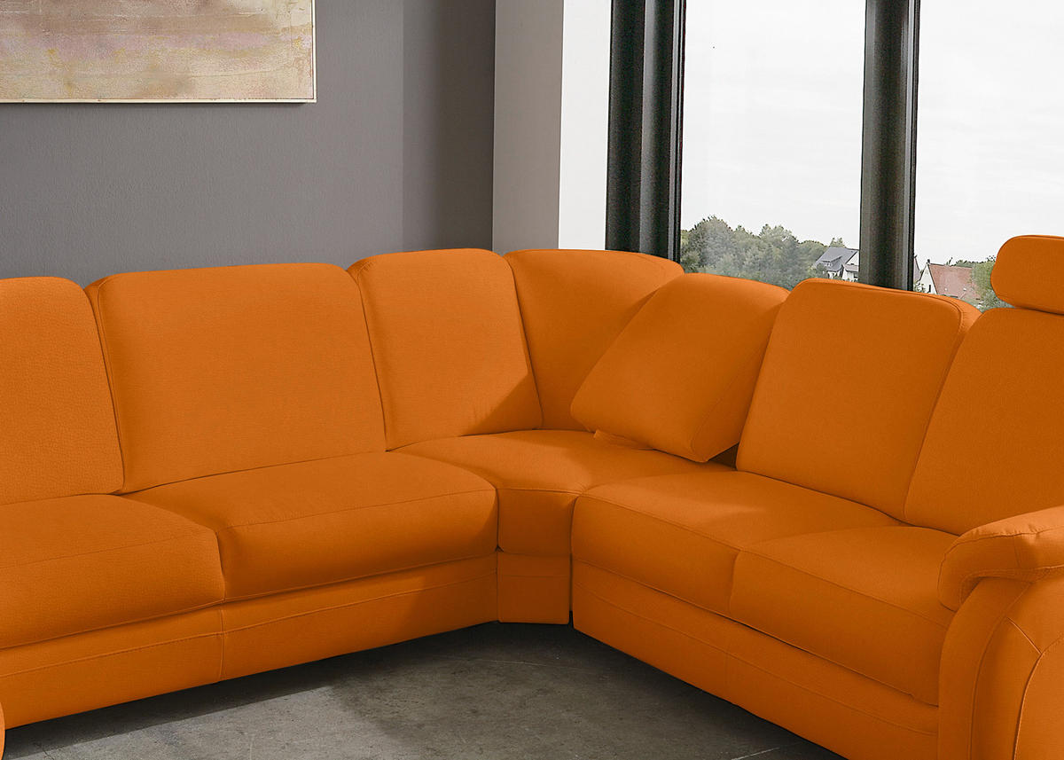 WOHNLANDSCHAFT  in Echtleder Orange  - Alufarben/Orange, KONVENTIONELL, Leder/Metall (165/329/239cm) - Beldomo Premium
