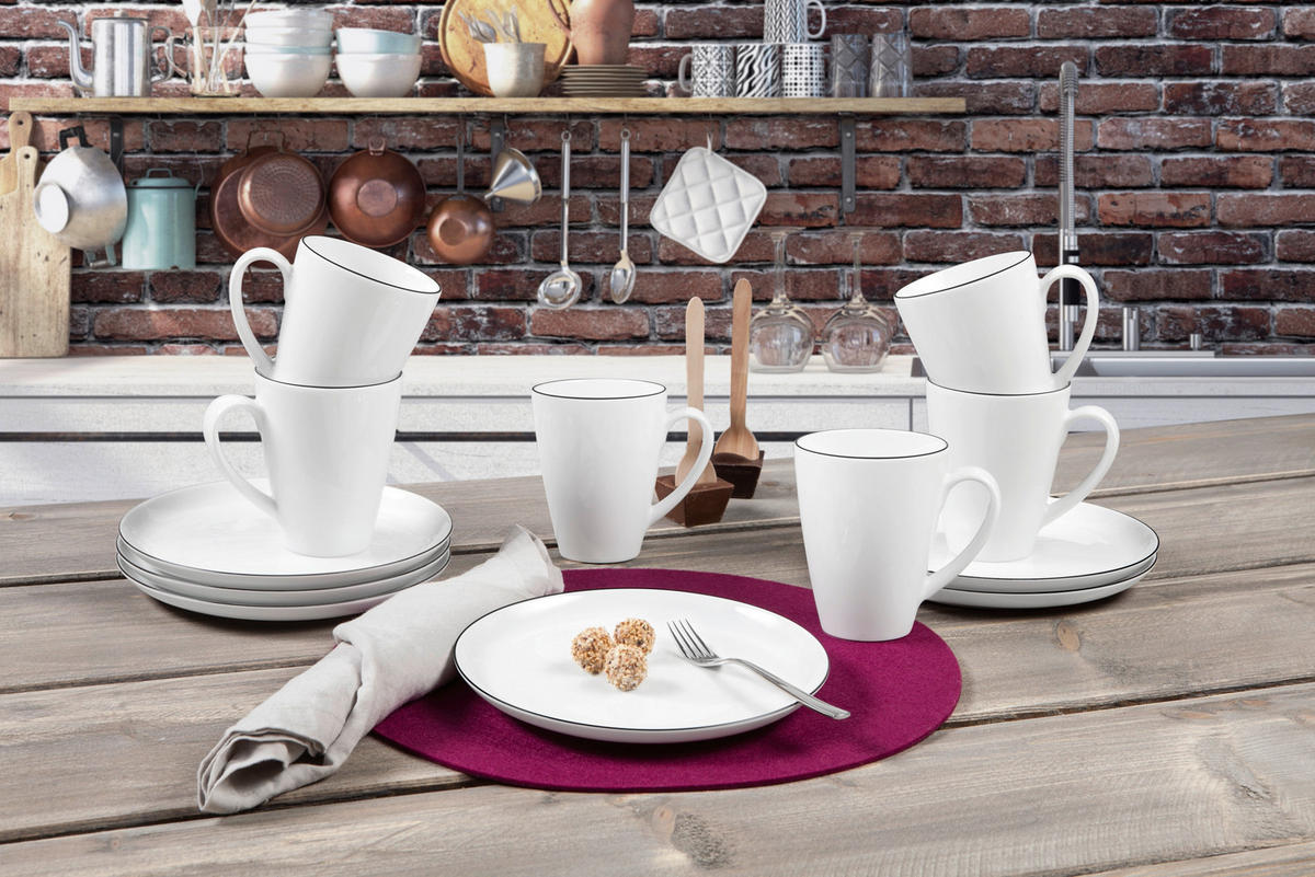 KOMBINOVANÝ SERVIS, 30-dielne, porcelán - čierna/biela, Basics, keramika - Seltmann Weiden