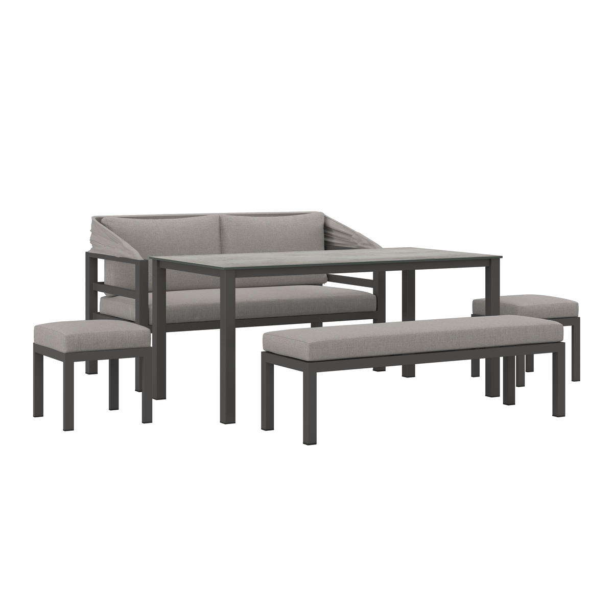 DINING-LOUNGESET  5-teilig  - Anthrazit/Grau, Modern, Glas/Textil - Ambia Garden
