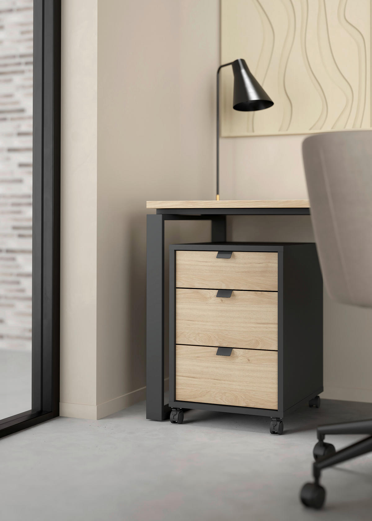 ROLLCONTAINER 40,8/60,8/48,2 cm  - Eichefarben/Schwarz, Modern, Holzwerkstoff/Kunststoff (40,8/60,8/48,2cm) - MID.YOU