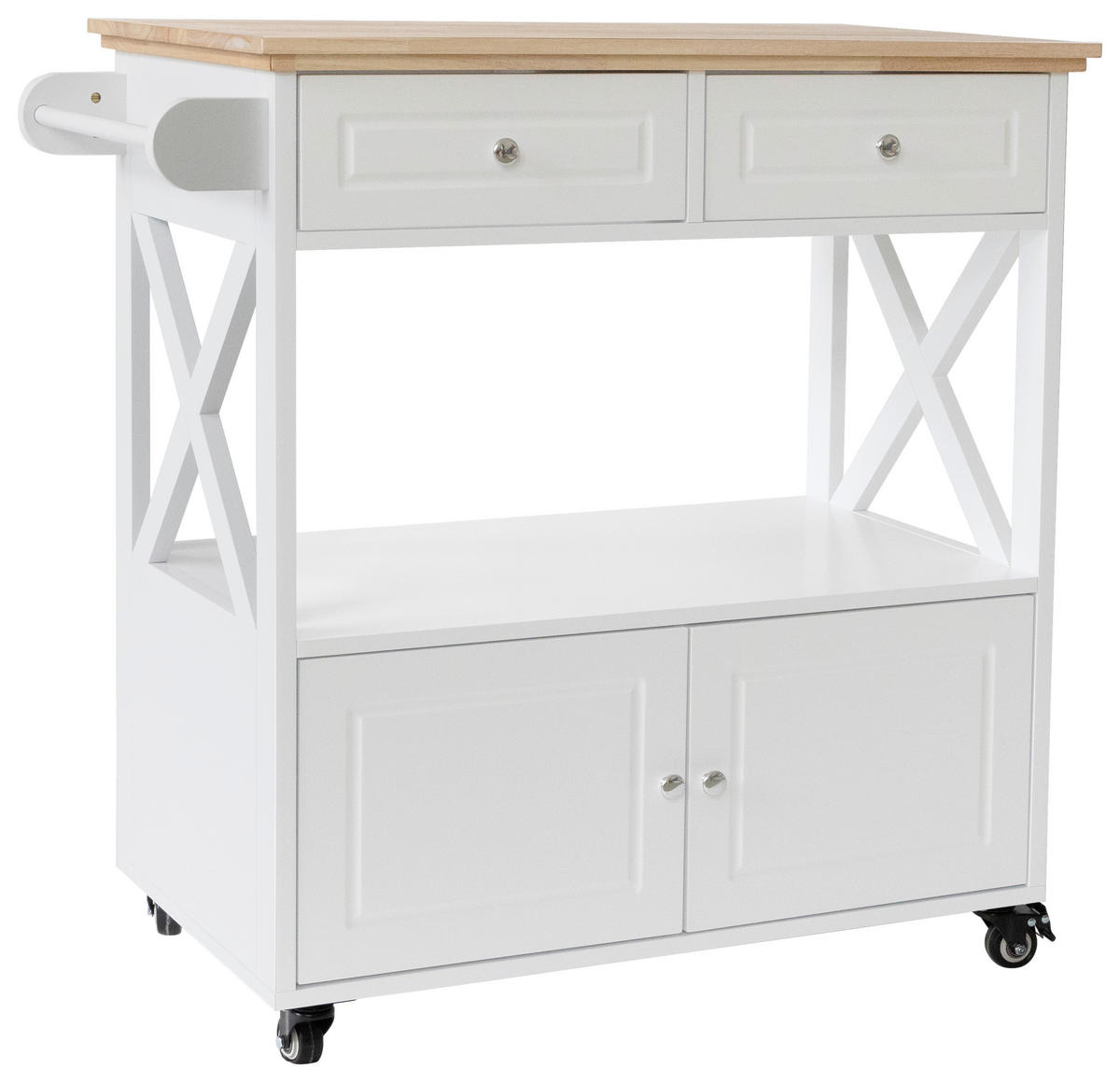 SERVIERWAGEN Kautschukholz vollmassiv Weiß  - Schwarz/Weiß, Basics, Holz/Holzwerkstoff (88/88/47cm) - MID.YOU